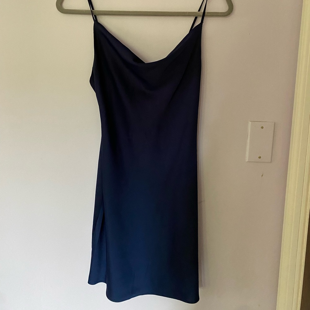 navy satin dress